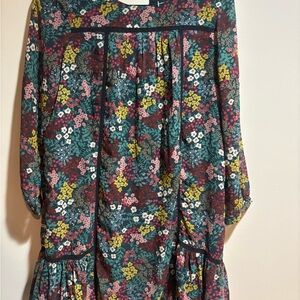 LOFT Black Floral Dress with Red and Yellow Accents